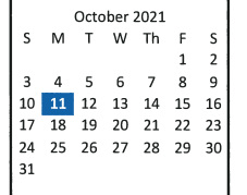 District School Academic Calendar for Pottsboro Intermediate for October 2021