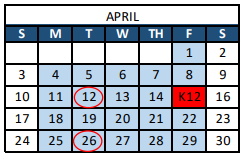 District School Academic Calendar for Red Feather Lakes Elementary School for April 2022