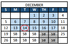 District School Academic Calendar for Peak Alternative Program for December 2021