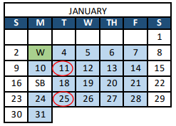 District School Academic Calendar for Webber Junior High School for January 2022