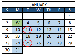 District School Academic Calendar for Peak Alternative Program for January 2022