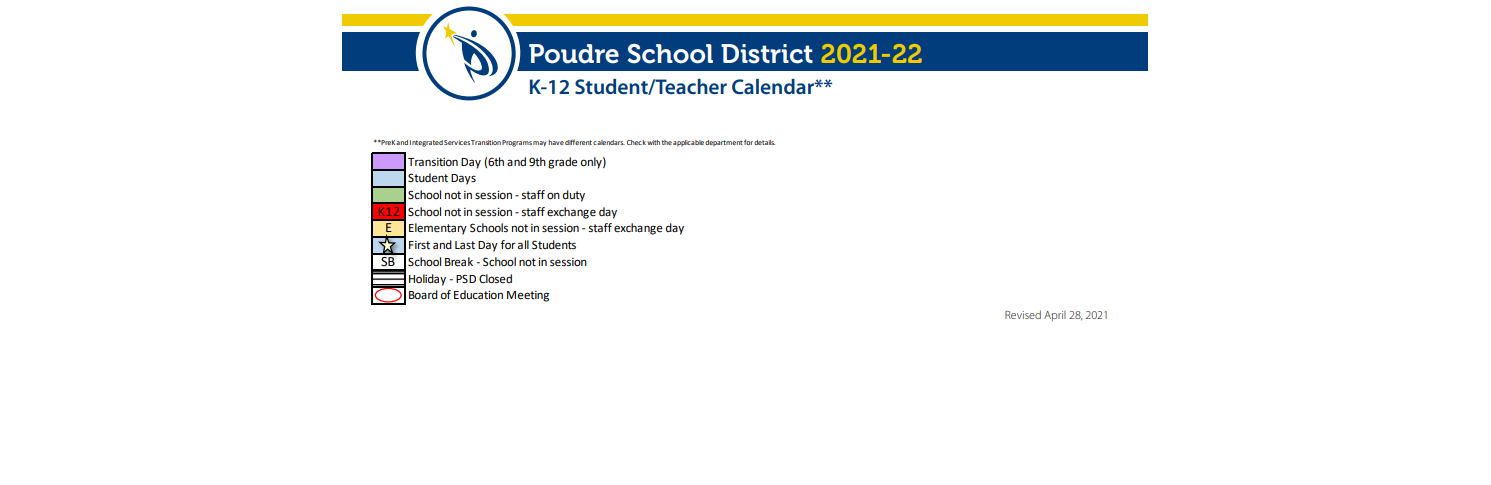District School Academic Calendar Key for Peak Alternative Program