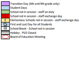 District School Academic Calendar Legend for Boltz Junior High School