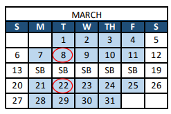 District School Academic Calendar for Pioneer Charter School for March 2022
