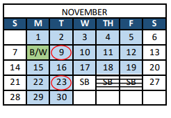 District School Academic Calendar for Red Feather Lakes Elementary School for November 2021