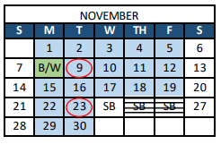 District School Academic Calendar for Peak Alternative Program for November 2021