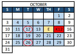 District School Academic Calendar for Pioneer Charter School for October 2021