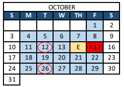 District School Academic Calendar for Peak Alternative Program for October 2021
