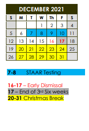 District School Academic Calendar for Deport Elememntary for December 2021