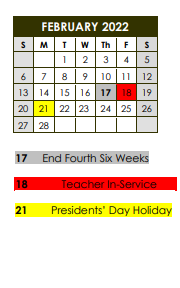 District School Academic Calendar for Prairiland High School for February 2022