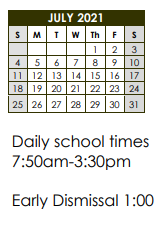 District School Academic Calendar for Blossom Elementary for July 2021