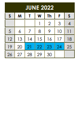 District School Academic Calendar for Deport Elememntary for June 2022