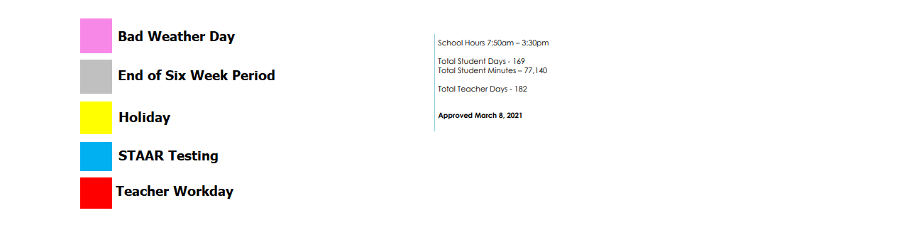 District School Academic Calendar Key for Prairiland Jr High