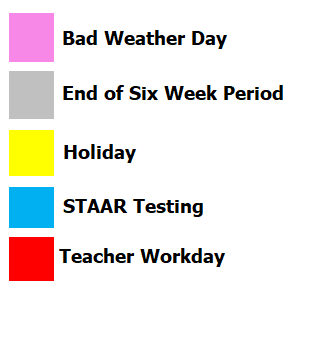 District School Academic Calendar Legend for Prairiland Jr High