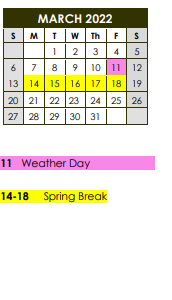 District School Academic Calendar for Blossom Elementary for March 2022