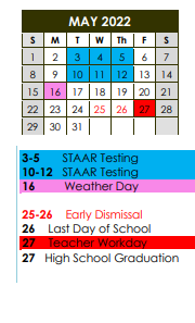 District School Academic Calendar for Deport Elememntary for May 2022