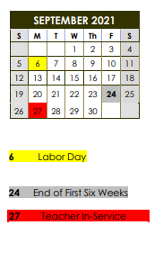 District School Academic Calendar for Deport Elememntary for September 2021