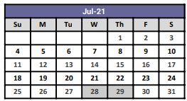 District School Academic Calendar for Presidio High School for July 2021