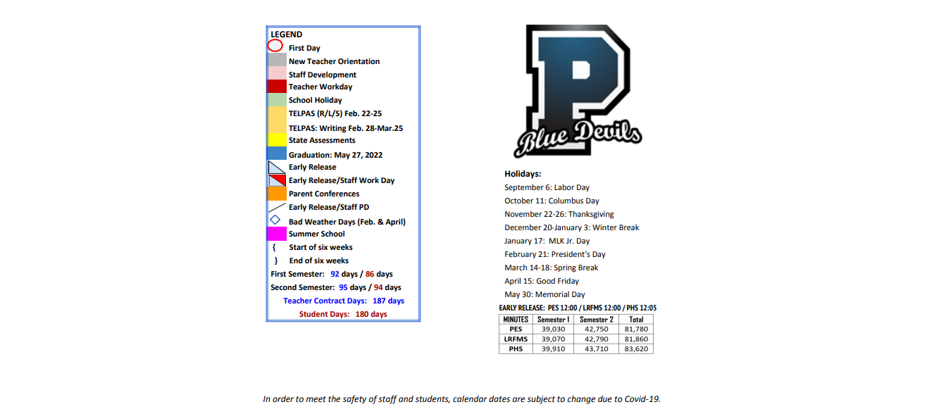 District School Academic Calendar Key for Presidio High School