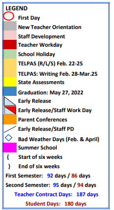 District School Academic Calendar Legend for Presidio High School