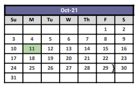 District School Academic Calendar for Presidio High School for October 2021