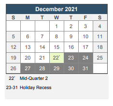District School Academic Calendar for Textron Chamber Of Commerce Academy for December 2021