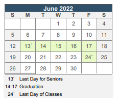District School Academic Calendar for Charles Fortes Annex for June 2022