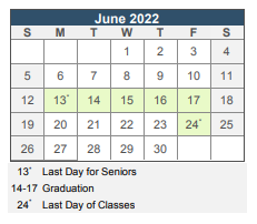 District School Academic Calendar for William B. Cooley/health And Science TECH. Academy for June 2022