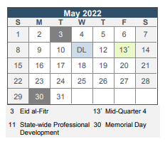 District School Academic Calendar for Academy Of Service for May 2022