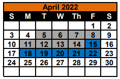 District School Academic Calendar for Morris Upchurch Middle for April 2022