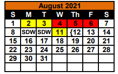 District School Academic Calendar for Morris Upchurch Middle for August 2021