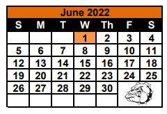 District School Academic Calendar for Morris Upchurch Middle for June 2022