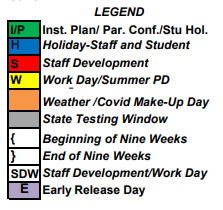 District School Academic Calendar Legend for J K Hileman Elementary