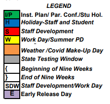 District School Academic Calendar Legend for Morris Upchurch Middle