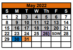 District School Academic Calendar for Morris Upchurch Middle for May 2022