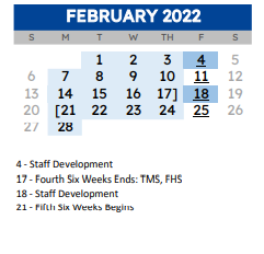 District School Academic Calendar for Wh Ford High School for February 2022