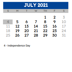 District School Academic Calendar for Joe Martin Early Childhood Ctr for July 2021