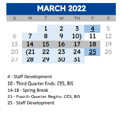 District School Academic Calendar for D C Cannon El for March 2022