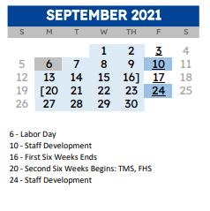 District School Academic Calendar for Wh Ford High School for September 2021