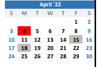 District School Academic Calendar for Wood Co Alter for April 2022