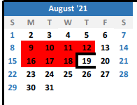 District School Academic Calendar for Wood Co Alter for August 2021