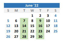 District School Academic Calendar for Wood Co Alter for June 2022