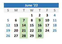 District School Academic Calendar for Quitman Junior High for June 2022