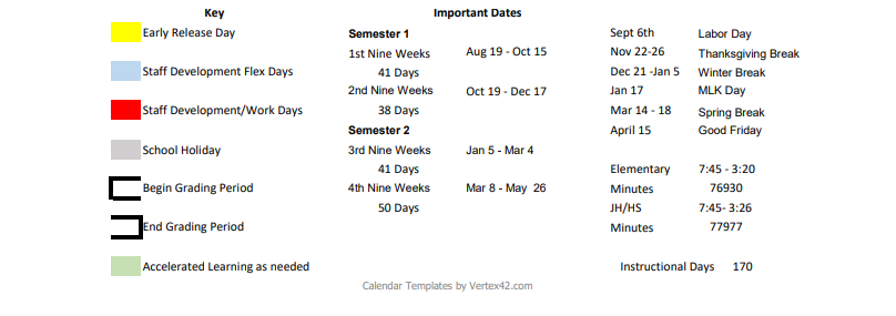 District School Academic Calendar Key for Quitman Elementary