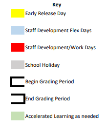 District School Academic Calendar Legend for Quitman Junior High