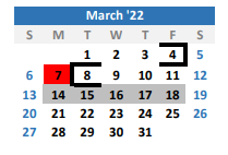 District School Academic Calendar for Wood Co Alter for March 2022