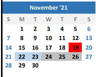 District School Academic Calendar for Wood Co Alter for November 2021