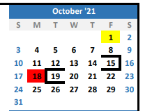 District School Academic Calendar for Wood Co Alter for October 2021