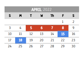 District School Academic Calendar for Rains High School for April 2022