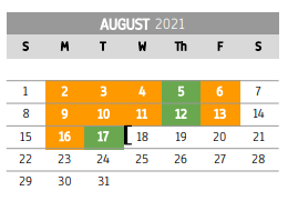 District School Academic Calendar for Rains High School for August 2021